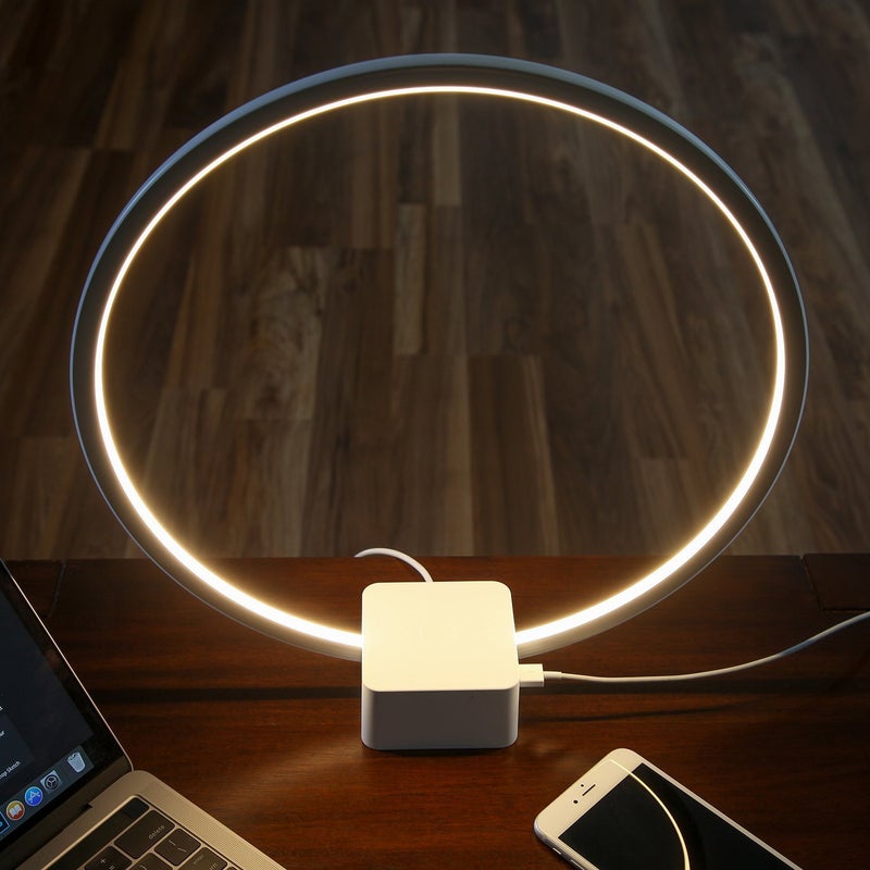 Brightech Circle LED Nightstand Lamp with USB Port â€“ Compact Bed Stand Lamp for Bedroom, Living Room - Modern Asian Table & Desk Lamp on Side & End Tables - White - Image 5